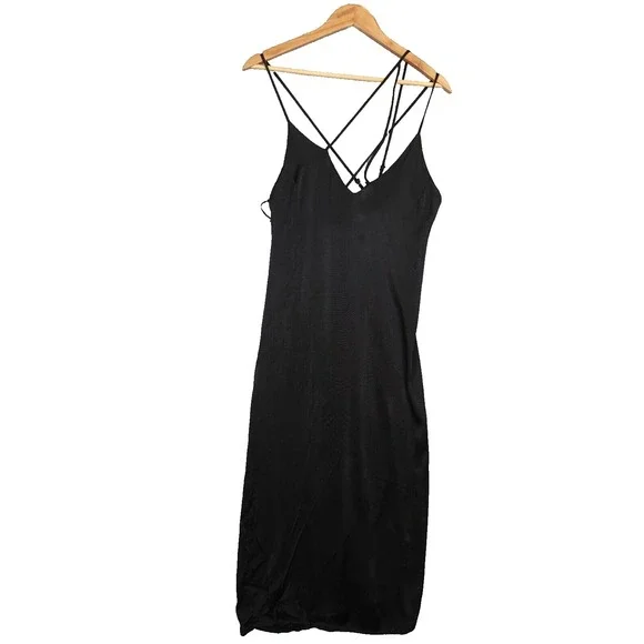 Farrow Dresses | Coquette Strappy Little Black Slip Dress Xs Satin Slit Cocktail Goth Club Farrow | Color: Black | Size: Xs | Pm-36282713'S Closet